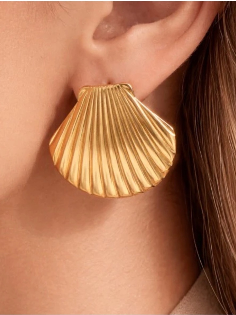 18K Gold Plated Chunky Gold Seashell Statement Earrings